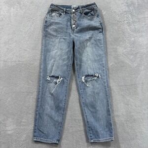 Abound Jeans Women's 26 Buttonfly ‎ Slim Straight Blue Light Wash Distressed Y2K